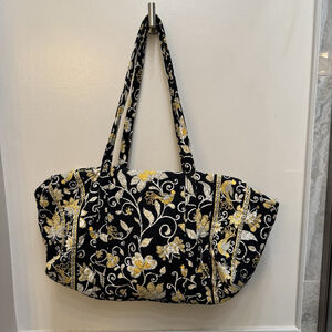 Vintage Vera Bradley Yellow Bird Retired Weekender Floral Duffle Bag Boho Black